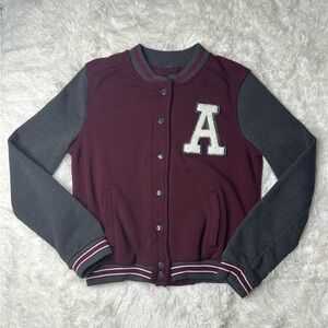 New Look Kids Burgundy and Gray Varsity Jacket